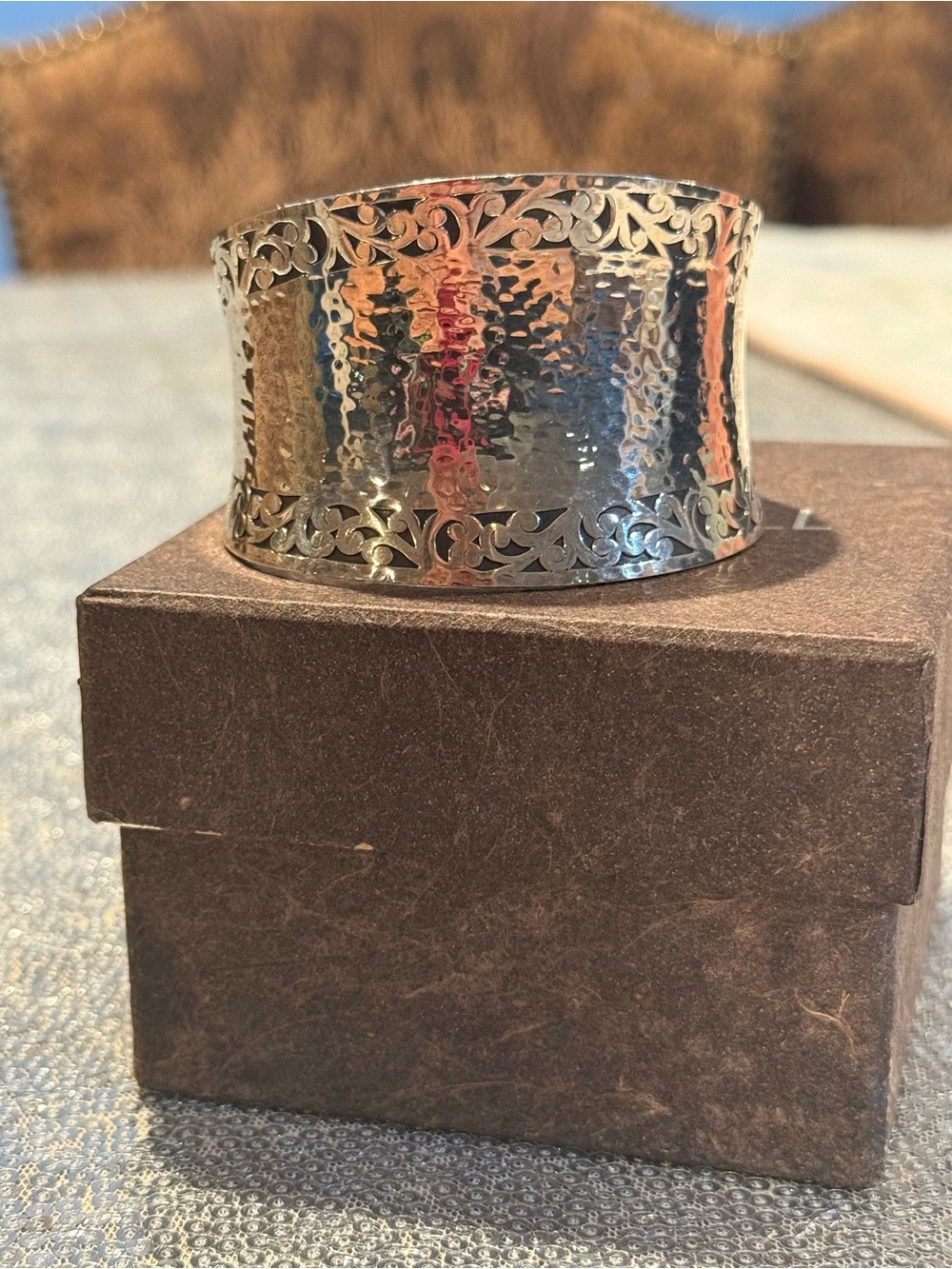 Lois Hill Sterling Silver Hammered Filigree Cuff Bracelet